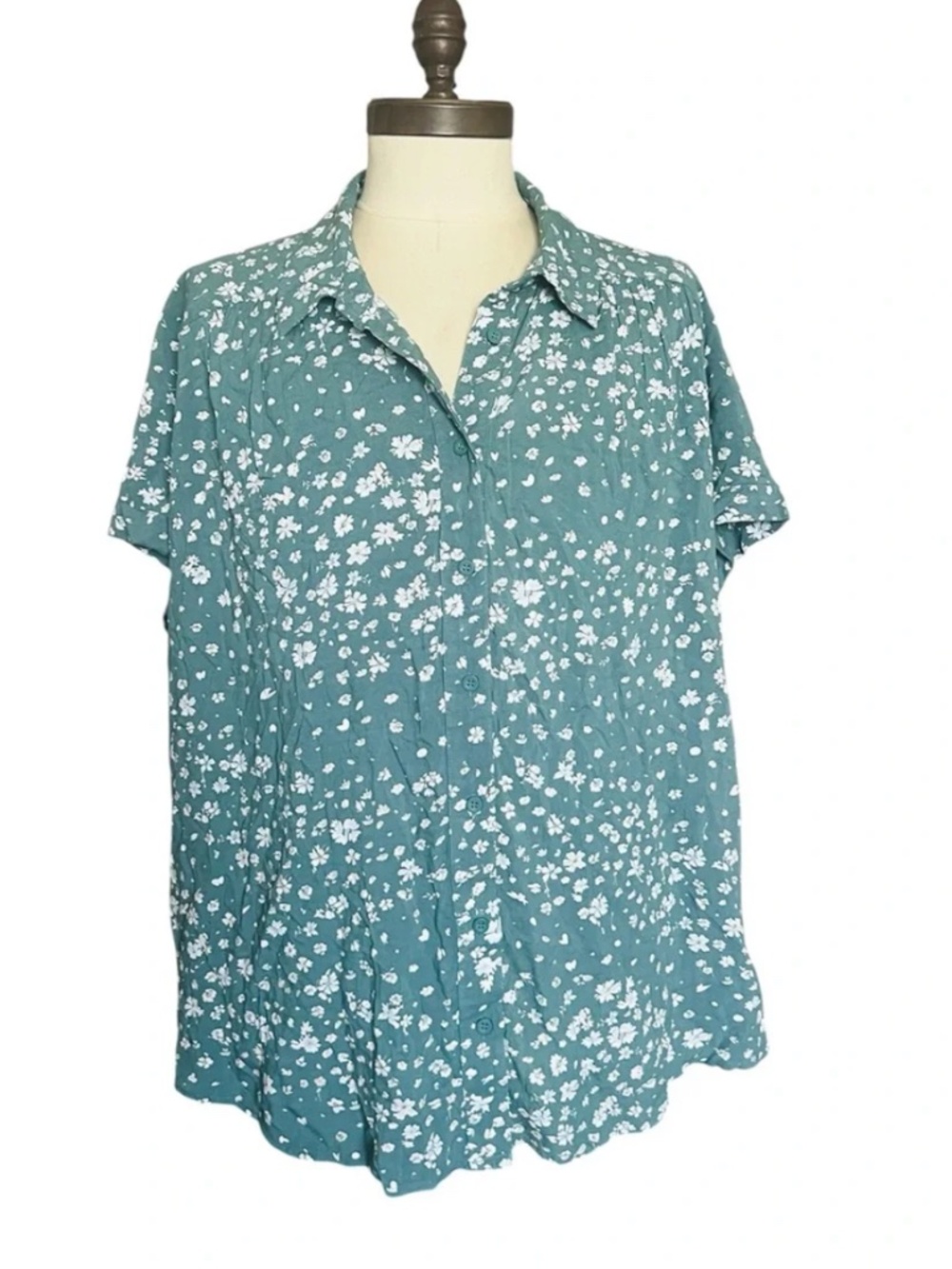 Lane Bryant Green Floral Collard Top, size 14